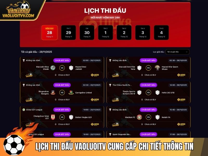 Lịch thi đấu Vaoluoitv cung cấp chi tiết thông tin