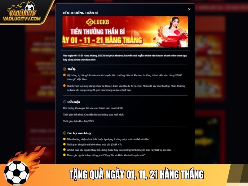 Tặng quà ngày 01, 11, 21 hàng tháng