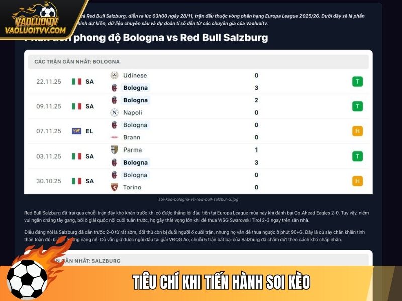 Tiêu chí khi tiến hành soi kèo